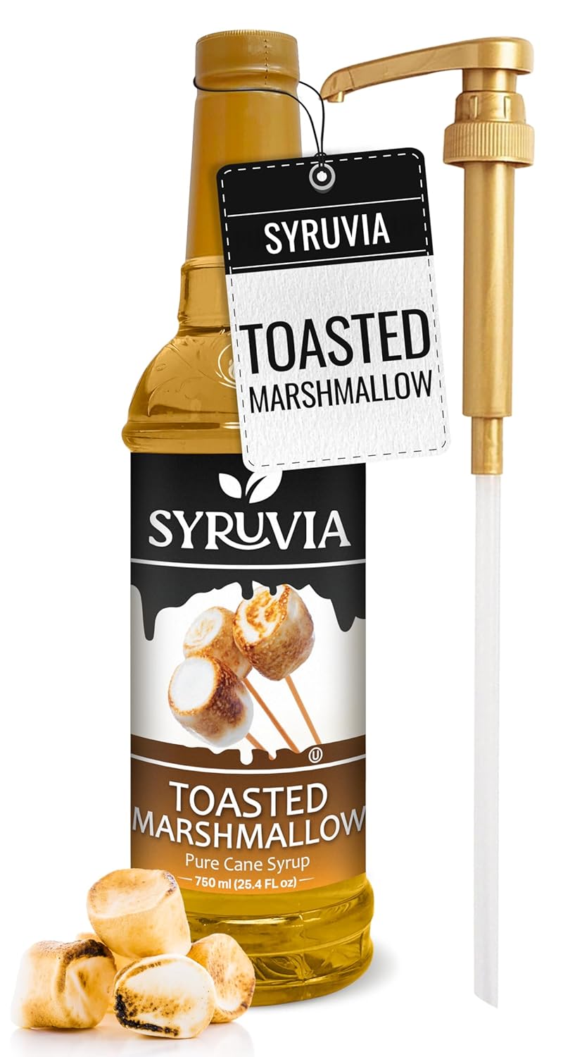 Syruvia Coffee Syrup, Toasted Marshmallow Flavored Syrup for Drinks, Lattes, and Desserts – 25.4 fl oz, With Pump