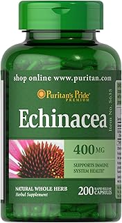 Puritan's Pride Premium Echinacea Natural Whole Herb Herbal Supplement 400mg, Dietary Supplement for Health, Immune System Support, 200 Rapid Release Capsules