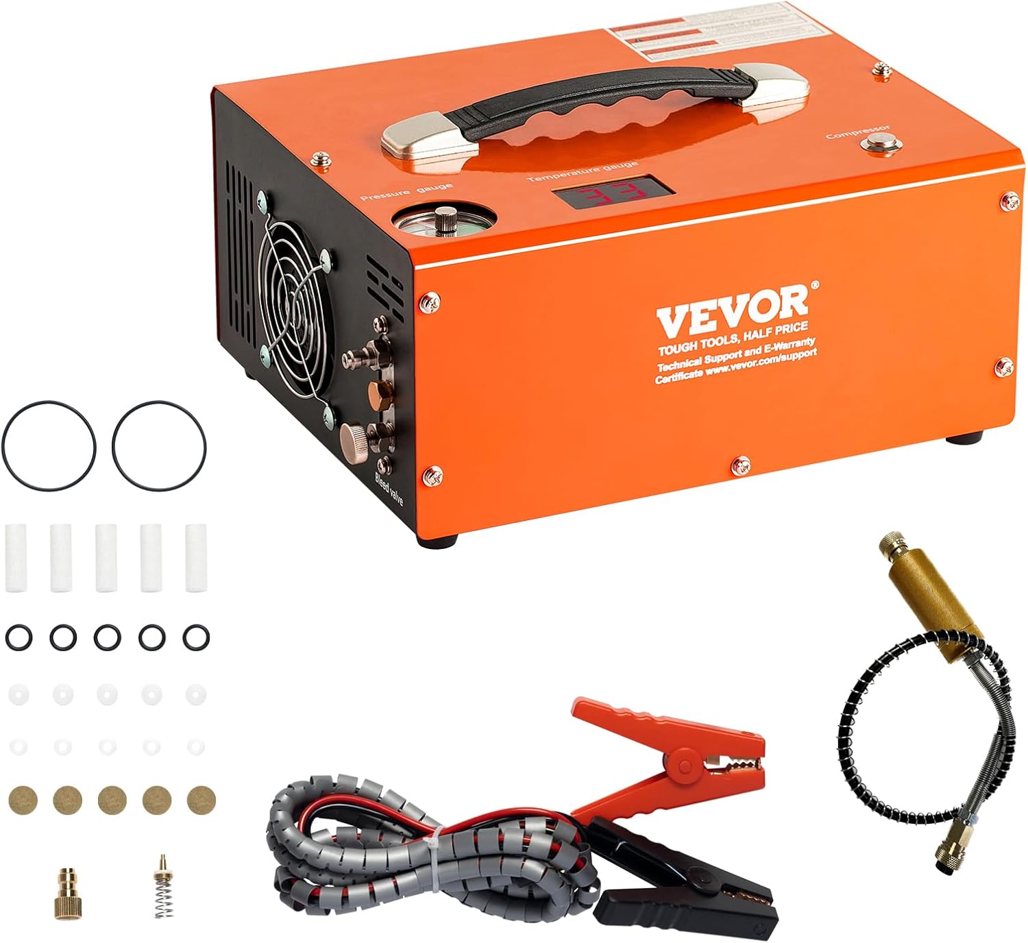 VEVOR PCP Air Compressor, 4500PSI Portable PCP Airgun Compressor with Built-in Converter, Auto-Stop | DC12V/AC120V | Oil & Water-Free Paintball Tank Compressor Pump for Air Rifle, Scuba Diving Bottle