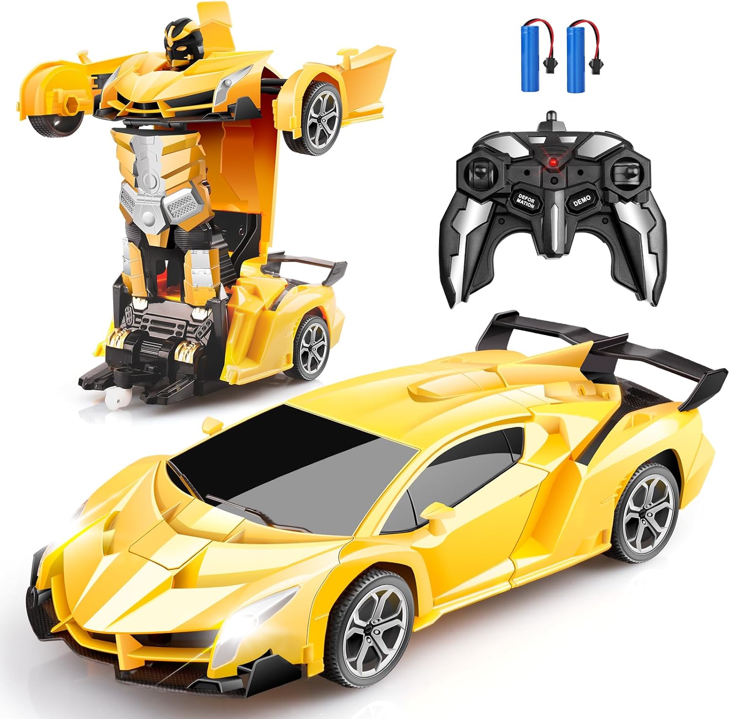 Blackma Remote Control Car - Transform, One-Button Deformation & 360°Rotating Drifting, Transform Robot RC Car with LED Light, Toy Gifts for 4 5 6 7 8 9 10 11 12 Years Old Boy (Yellow)