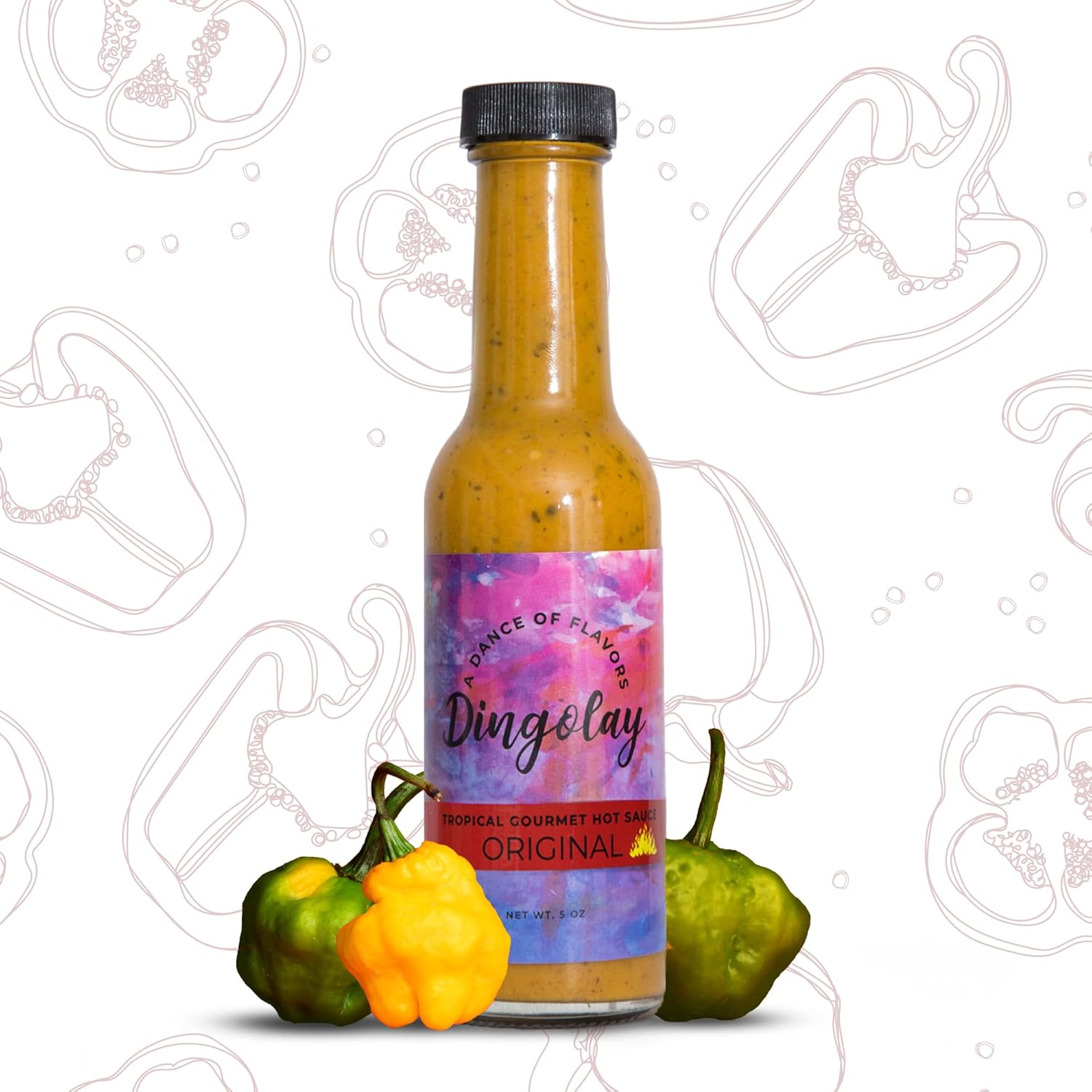 Dingolay Original Pepper Hot Sauce - Made with Jamaican Scotch Bonnet Chilli Pepper | Natural Gourmet Pepper Hot Sauces | Best for Taco, Meat & Vegetables | Unique Flavor Experience in a Bottle, 5 oz