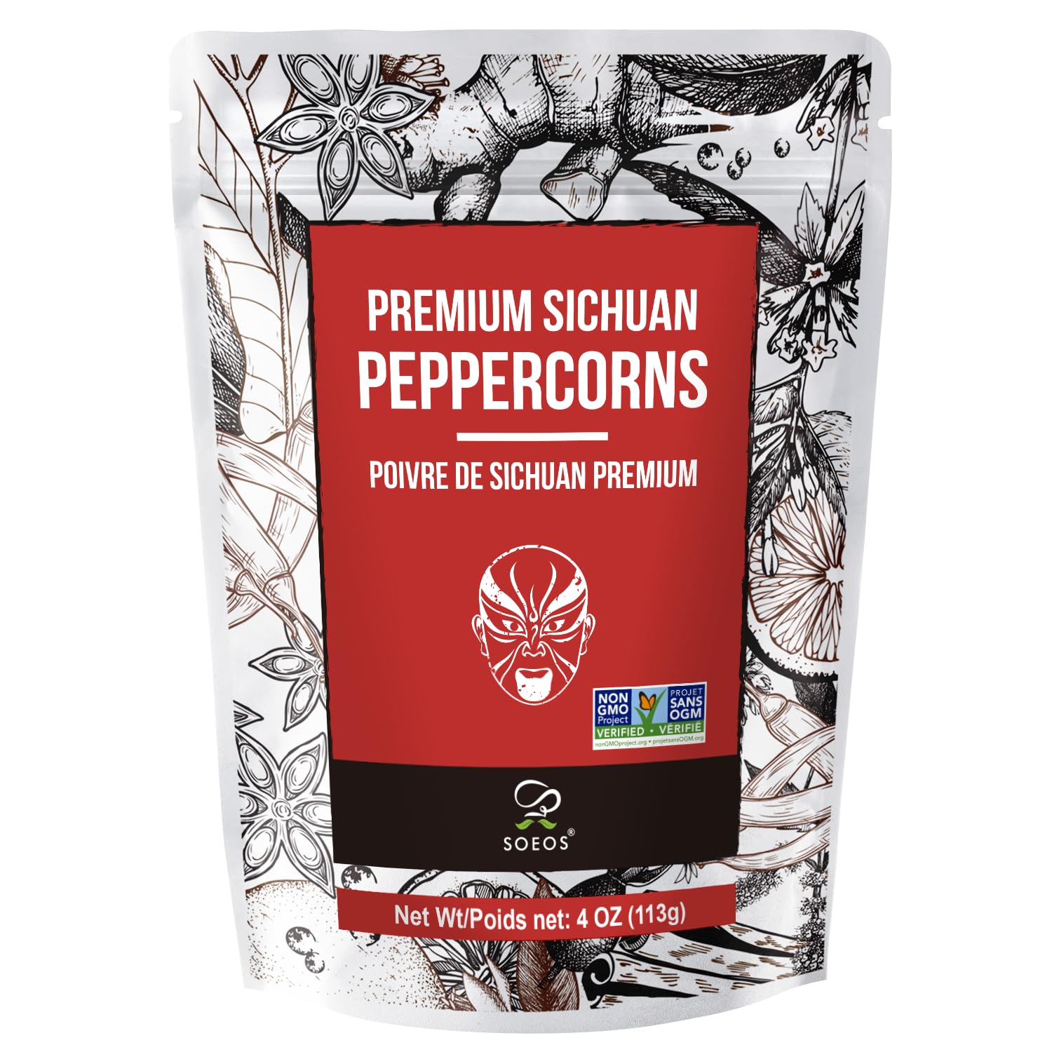 Soeos Sichuan Peppercorns, 4 Ounce(113g), Authentic Szechuan Red Peppercorn, Numbing and Tingle Effect, Less Seeds, Strong Flavor, Essential for Mapo Tofu, Kung Pao Chicken and Asine Cusine