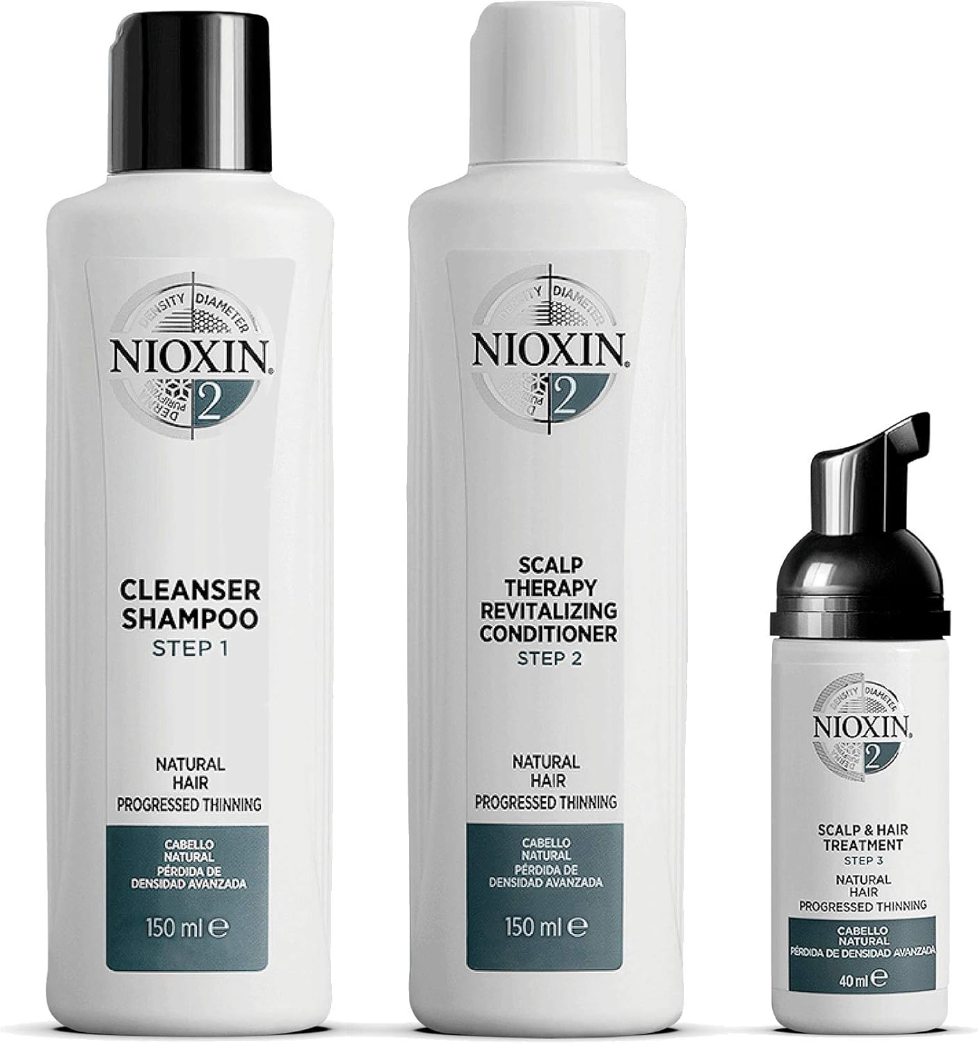 Nioxin 3-Part System | System 2 | Natural Hair with Progressed Thinning Hair Treatment | Scalp Therapy | Hair Thickening Treatment