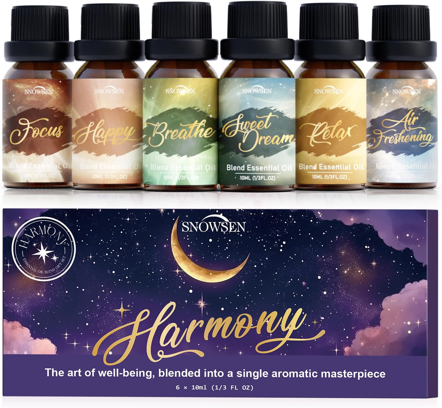 Essential Oils Blends Set, SNOWSEN Fragrance Oil Blend, Candle Scents for Candle Making, Diffuser, DIY Soap, Happy, Air Freshening, Breathe, Sweet Dream, Relax, Focus