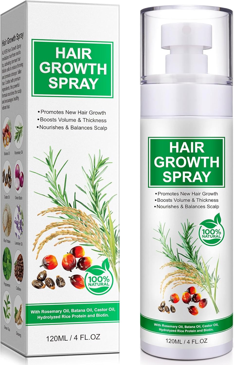 Hair Growth Serum Spray, 120ml Natural Hair Growth Spray With Biotin, Batana, Rosemary, and Castor Oil, Caffeine Ginseng Scalp Care Treatment, Thinning Hair Regrowth Thickening for Women Men
