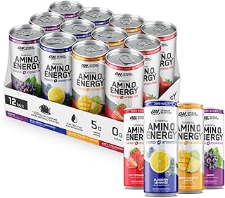 Optimum Nutrition Amino Energy Sparkling Hydration Drink, Electrolytes, Caffeine, Amino Acids, BCAAs, Sugar Free, 12 Fl Oz, Variety Pack of 12 (Packaging May Vary)