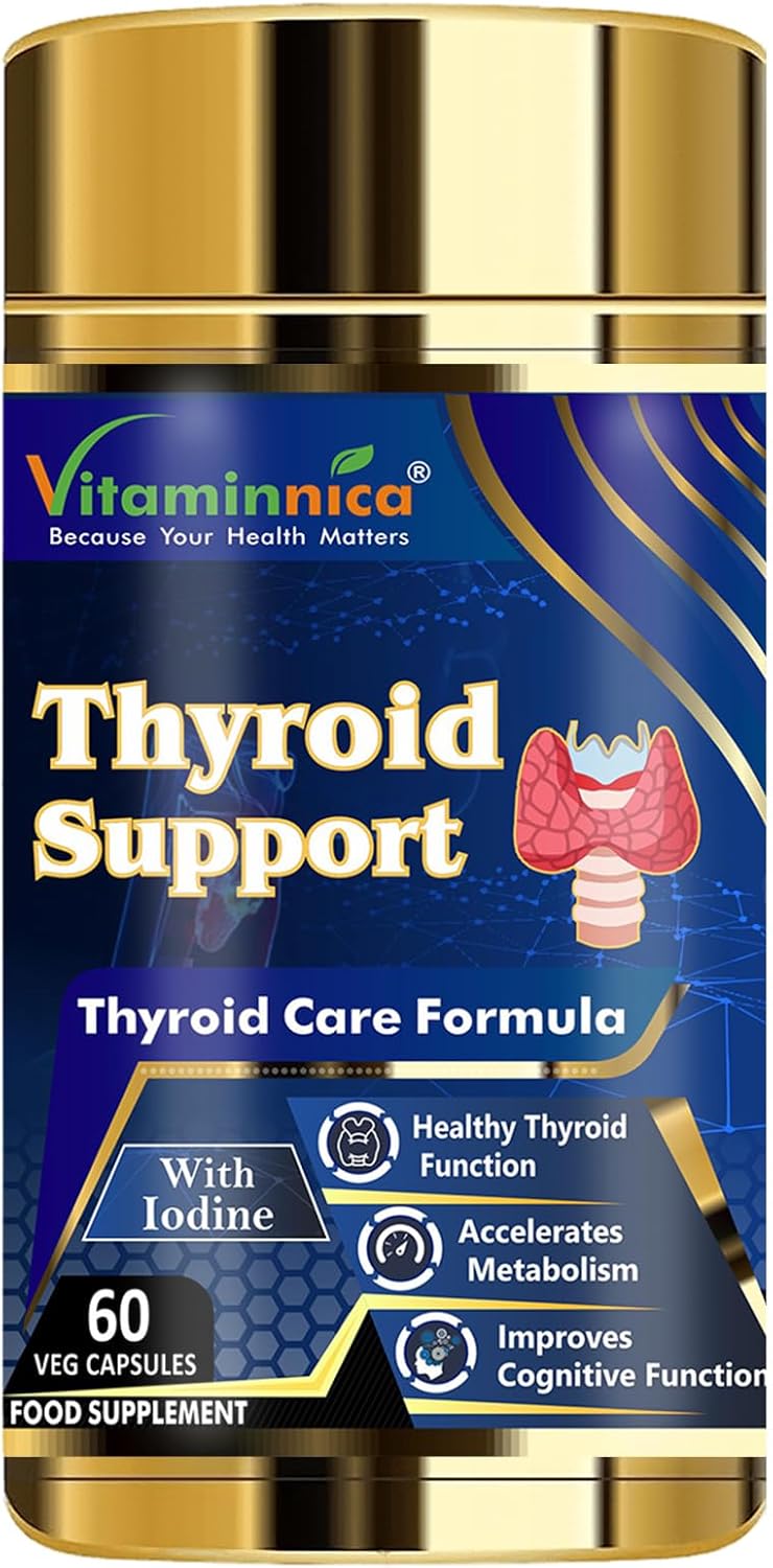Vitaminnica Thyroid Support- Advanced Formula for Thyroid Health - Energy & Focus Formula with Iodine, Vitamin D3 Complex, Zinc, Selenium, Ashwagandha, Copper | Vegan | 60 Capsules