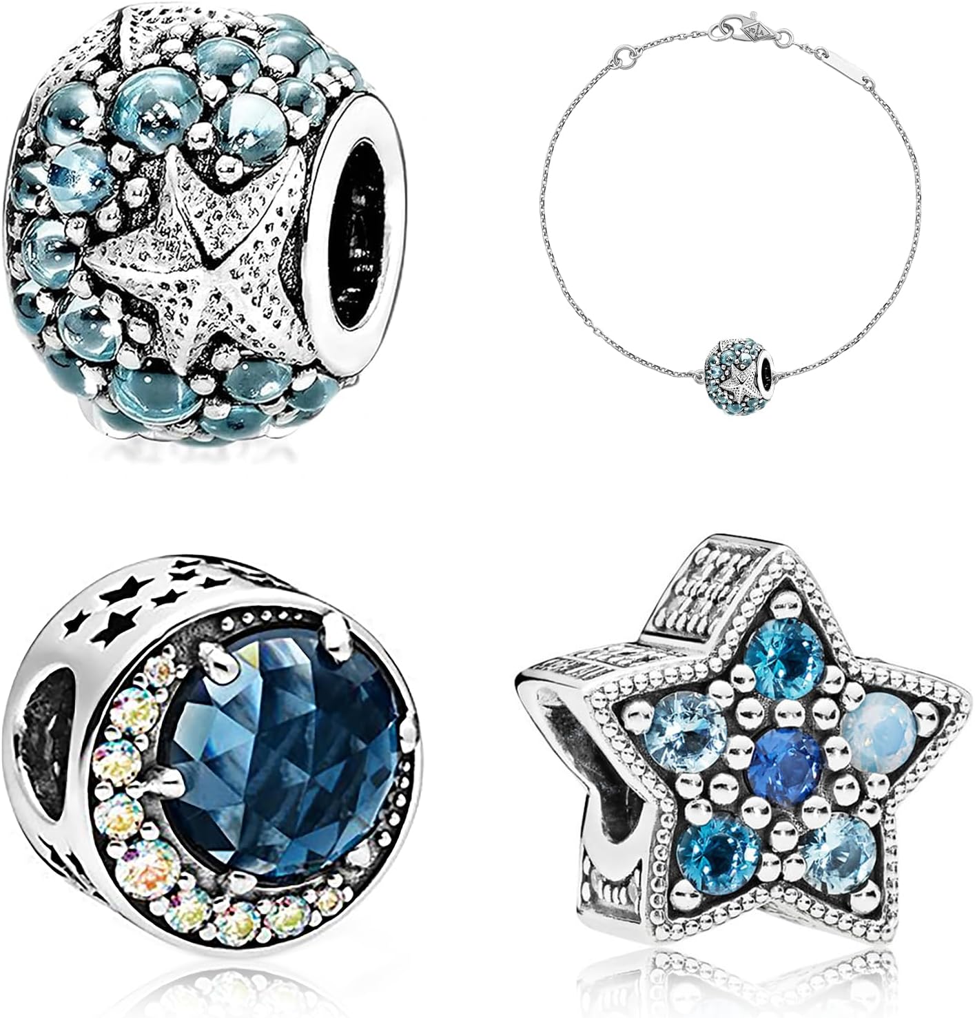 3PCS Sterling Silver Starfish Charms with Cubic Zirconia, 925 Silver Dangling Beads for Bracelets, Compatible with Pandora and Other European Bracelets, DIY Easter, Mother's Day Gift for Women Girls
