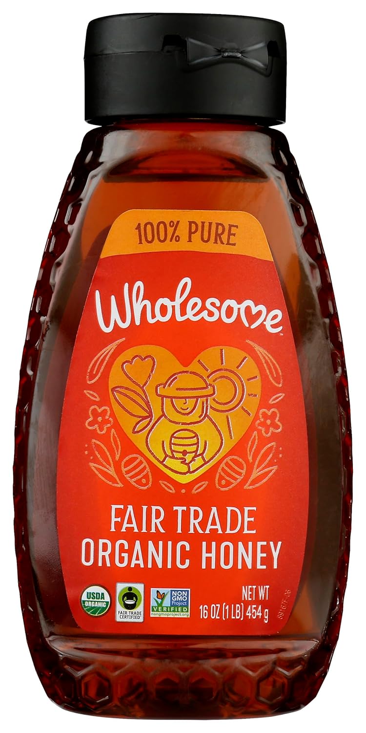 Wholesome Sweeteners 16-Ounce Organic Raw Unfiltered Honey Bottle, 100% Pure, Fair Trade Certified, Non GMO Project Verified, & Gluten Free, 1 Pack