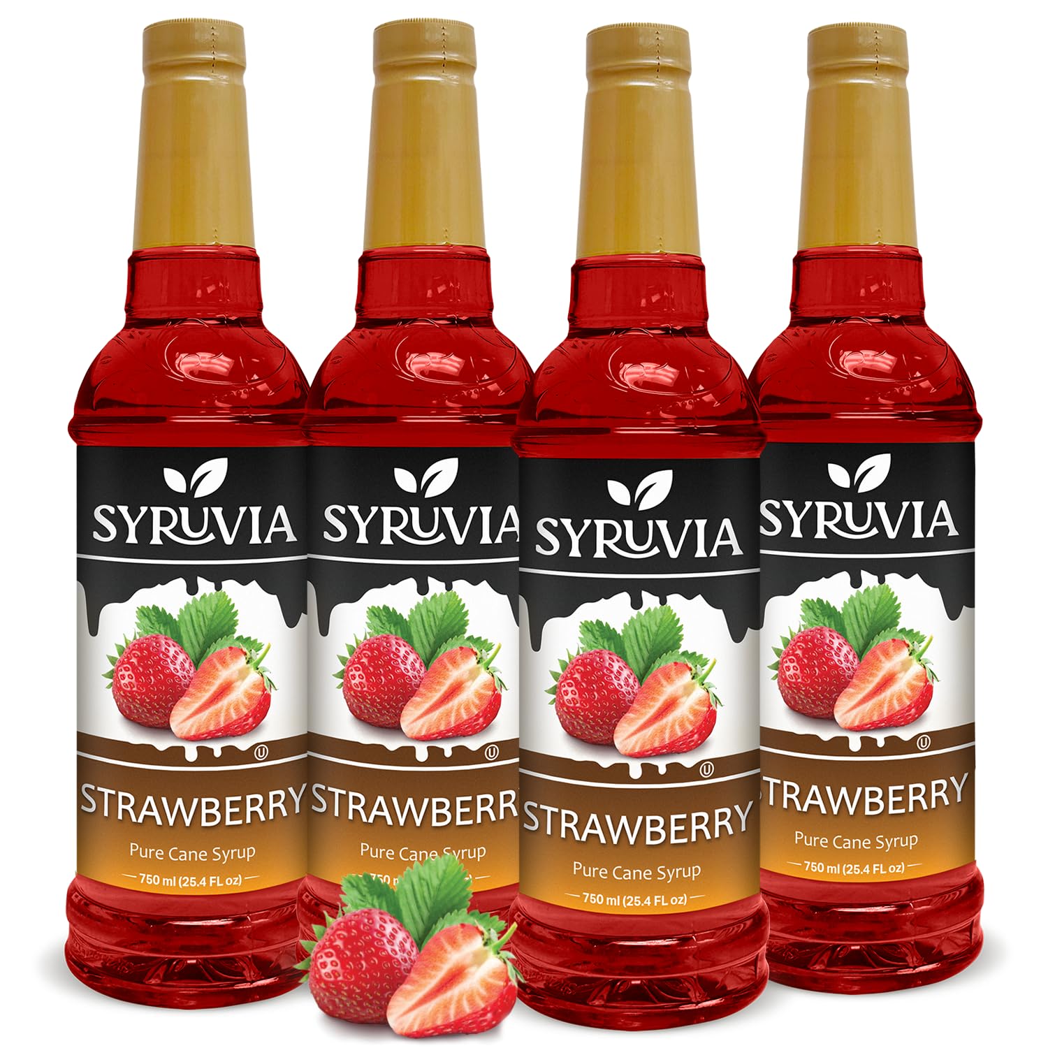 Syruvia 4 Pack Strawberry Syrup – 25.4 fl oz - Sweet Strawberry Bliss in a Bottle – Kosher, Gluten-Free, Ideal for Elevating Your Culinary and Beverage Adventures
