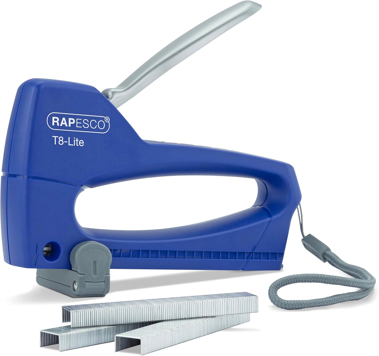 Rapesco 0955 Germ-Savvy Antibacterial, T8-Lite Staple Tacker with 300 13/6mm Staples, Blue/Chrome