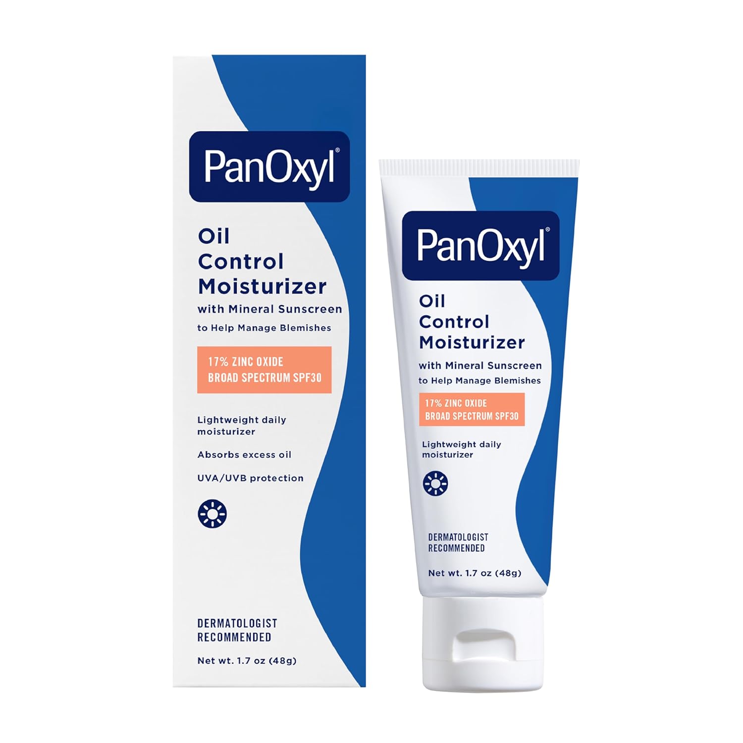 PanOxyl AM Oil Control Moisturizer, NEW Sheer Formula, Absorbs Excess Oil and Reduces Shine, with Mineral Sunscreen for Acne Prone and Oily And All Skin Tones - 1.7 oz