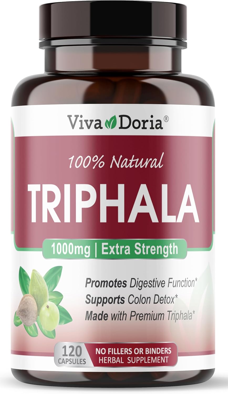 Viva Doria Triphala Herbal Supplement with Amla, Bibhitaki, Haritaki, Digestion & Colon Support, Immune System Support 1000mg, 120 Veggie Capsules