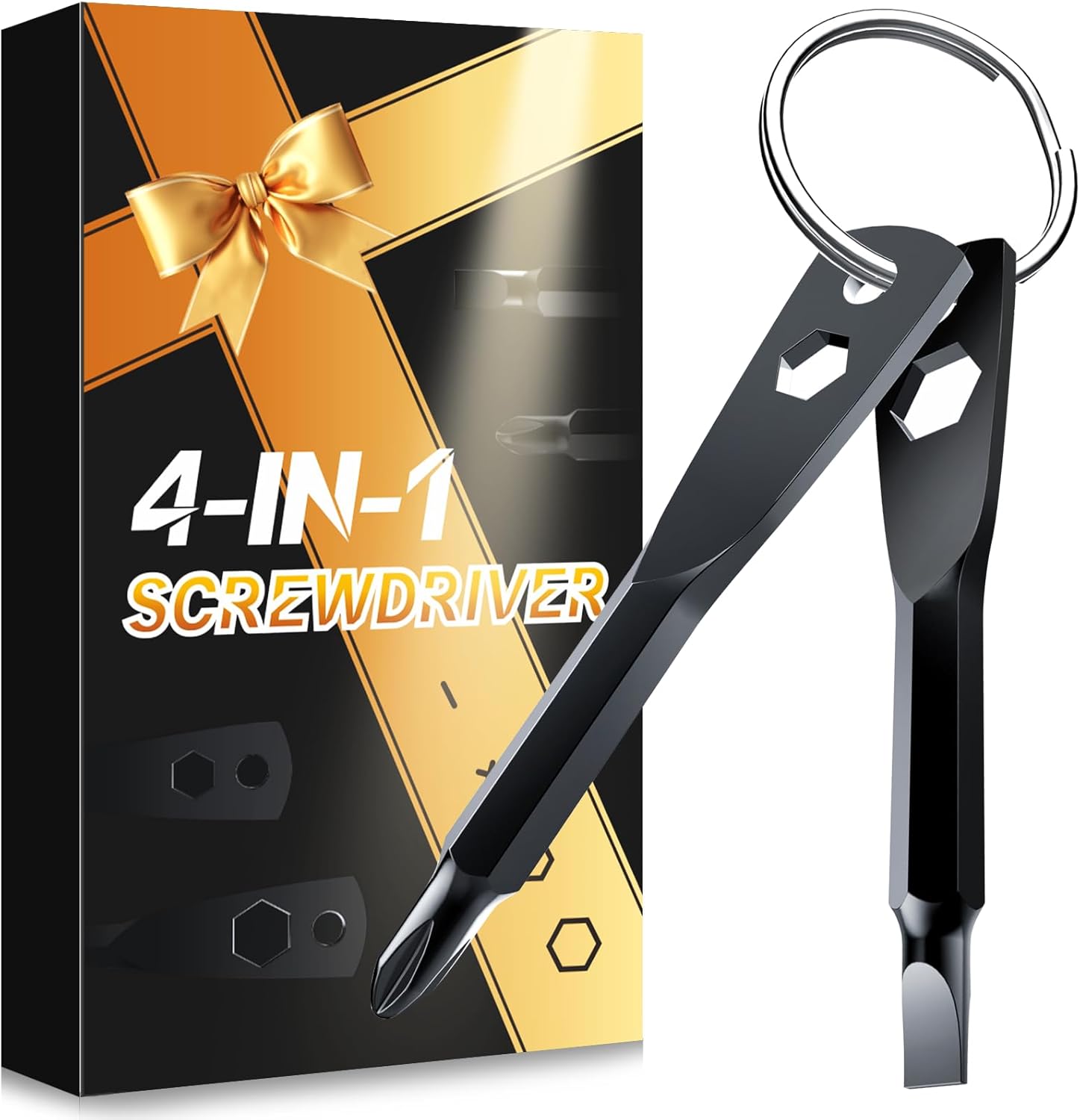 Christmas Gifts Stocking Stuffers for Men, KUSONKEY Keychain Screwdriver Tool Gifts for Men, 4-in-1 Screwdriver Bit with Phillips,Slotted and Hex Wrench Cool Gadgets for Him,Husband,Boyfriend,Dad