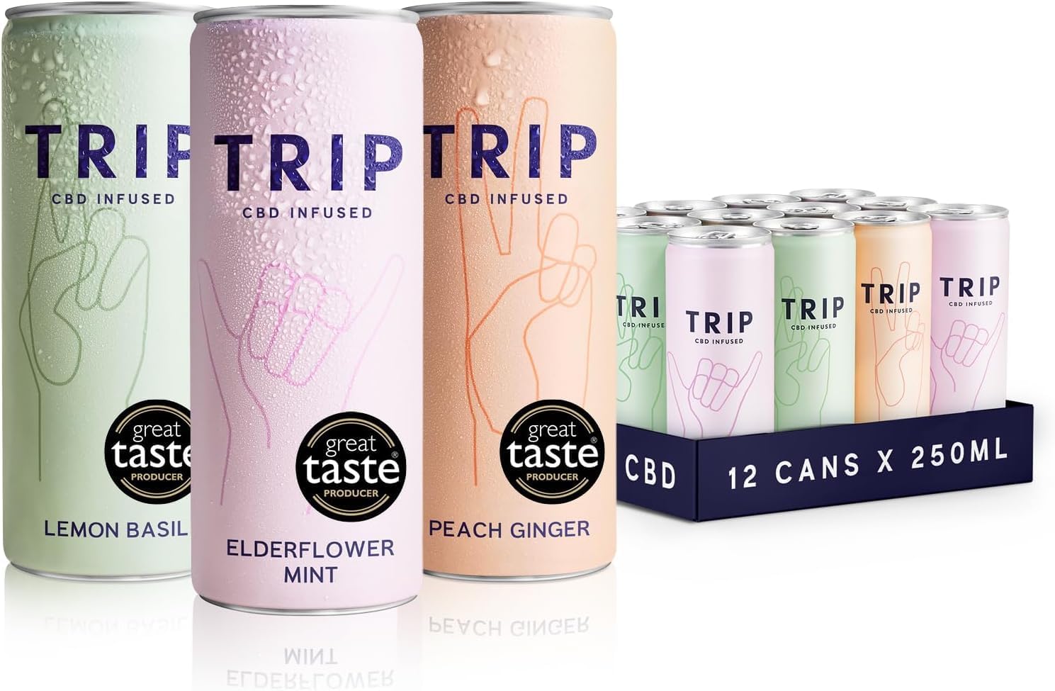 TRIP CBD Drink, Sparkling Mixed Pack Fizzy Drink, Low Calorie, Vegan (Pack of 12 x 250ml)