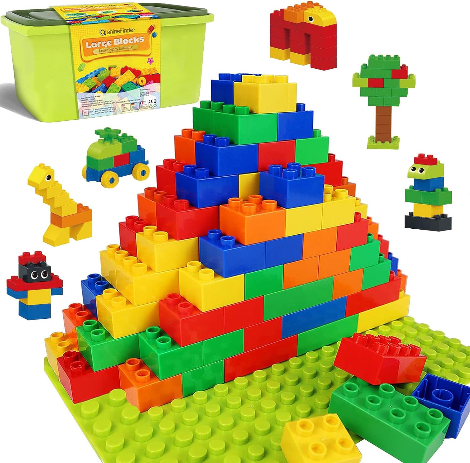 ShineFinder Large Building Blocks Compatible With Duplo, Set for Toddlers From 3 Years With Stone Box, Creative Play Educational Toy