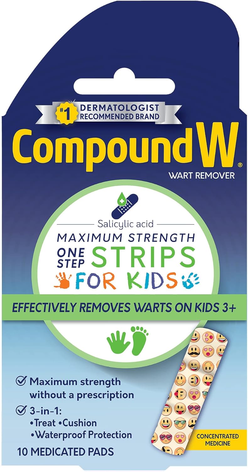 Compound W One Step Wart Remover Strips for Kids, 10 Medicated Strips