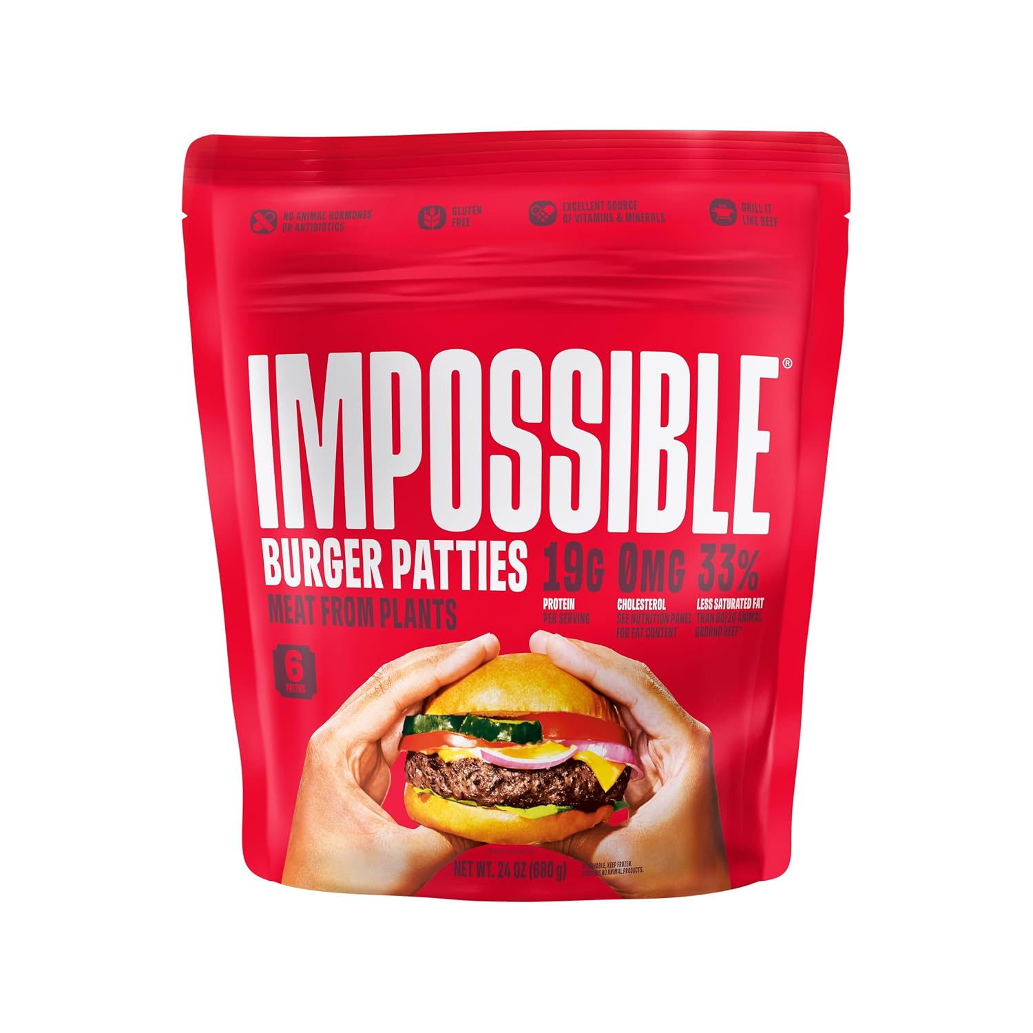 Impossible, Burger Patties Meat from Plants, Frozen, 6 Patti, 24 Ounce