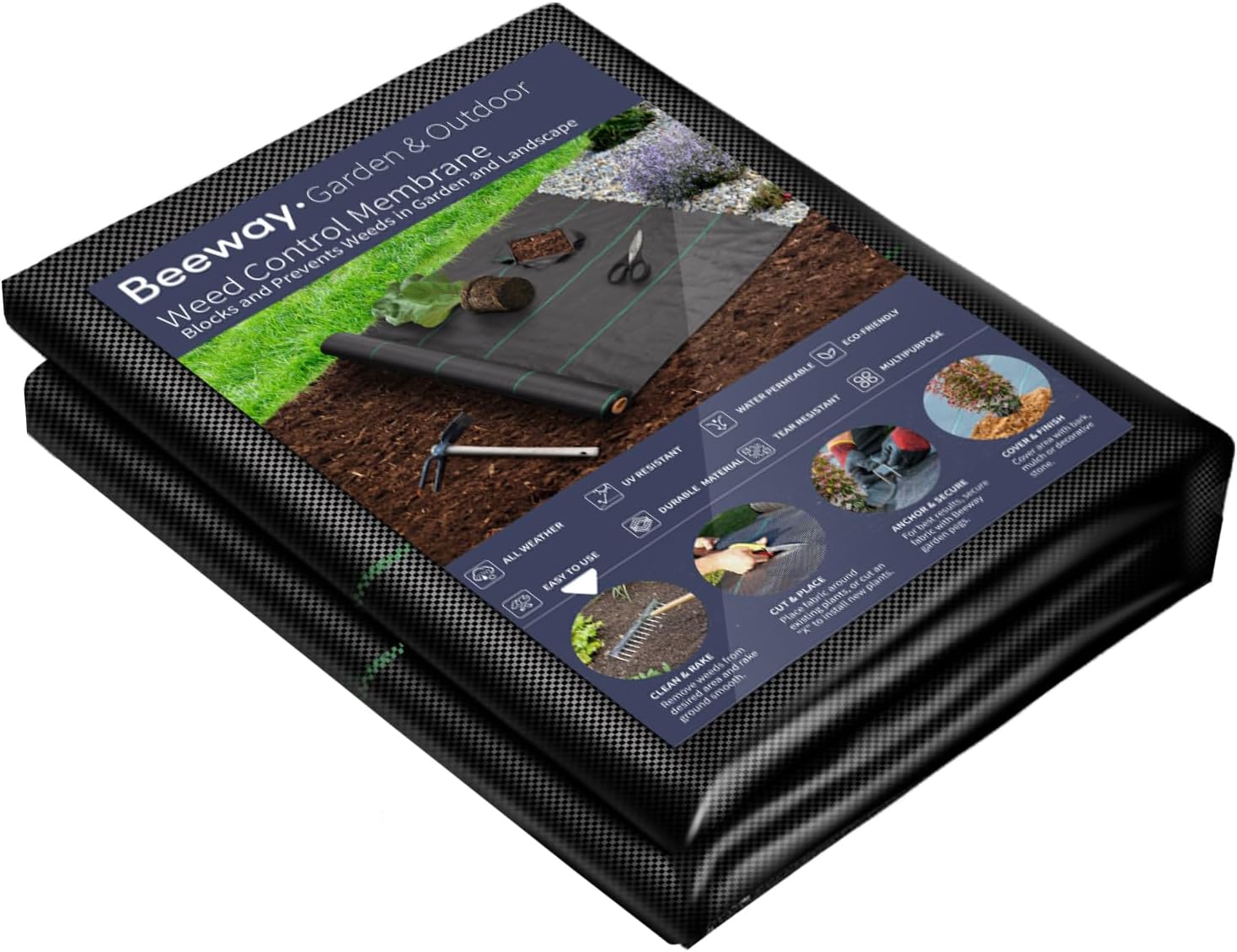 BEEWAY Weed Membrane, 1m x 10m 90gsm Weed Control Membrane, Weed Control Fabric, Ground Cover, UV Stabilised Weed Barrier Fabric for Patios Garden Flower Beds Landscaping