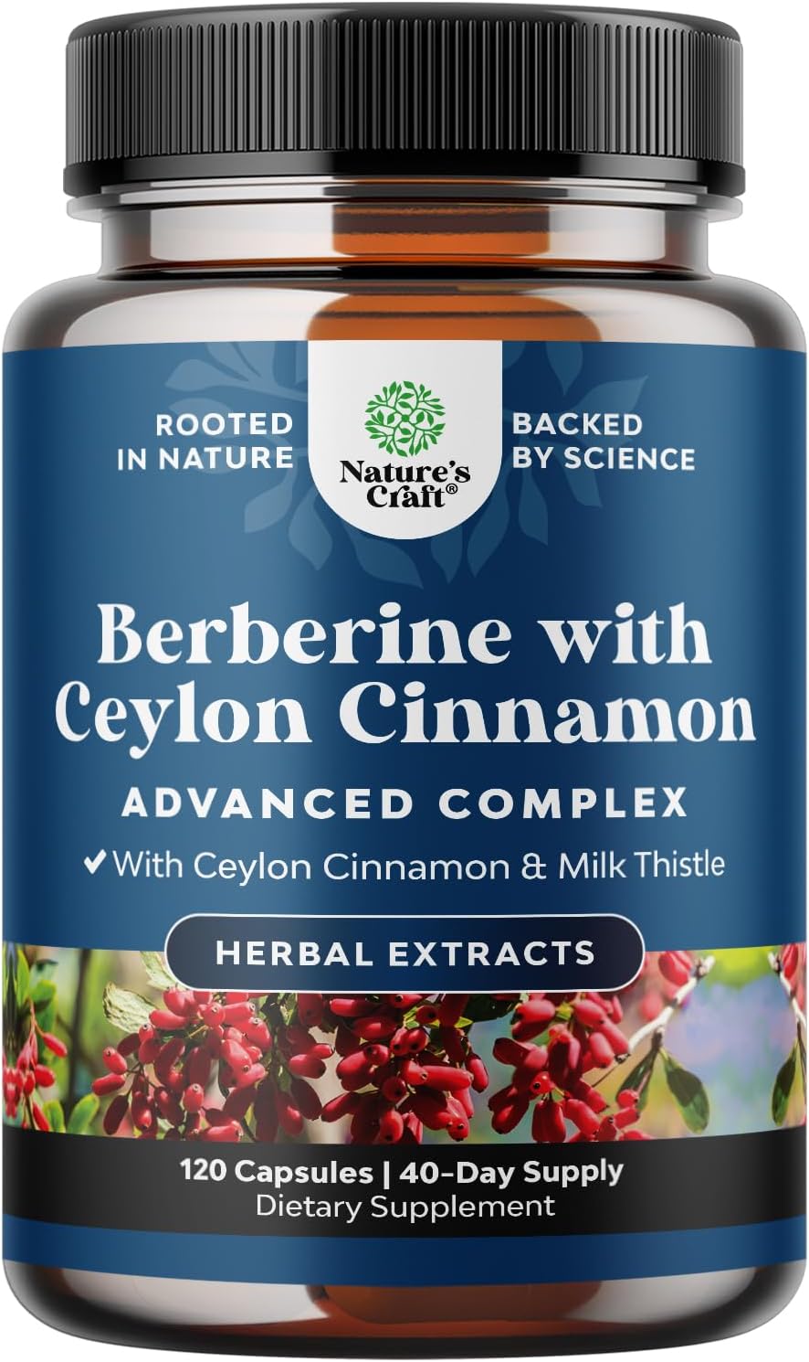 Balancing Berberine Plus 1200mg Per Serving Complex - Antioxidant Berberine with Ceylon Cinnamon Capsules Plus Silymarin Milk Thistle Extract -Active PK for Heart Health and Sugar Support 120 Capsules