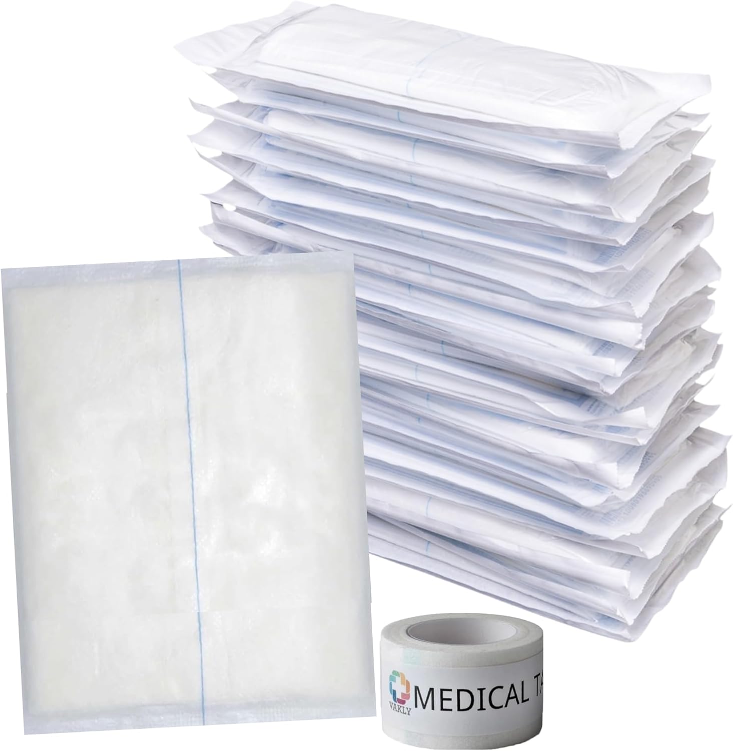 Vakly ABD Combine Abdominal Pads 5x9 Inches [20 Pack] High Absorbency Sterile Individually Wrapped 5''x9'' First Aid Non-Adherent Absorbent Post-Op Gauze - Heavy-Draining, Trauma Wound Dressing
