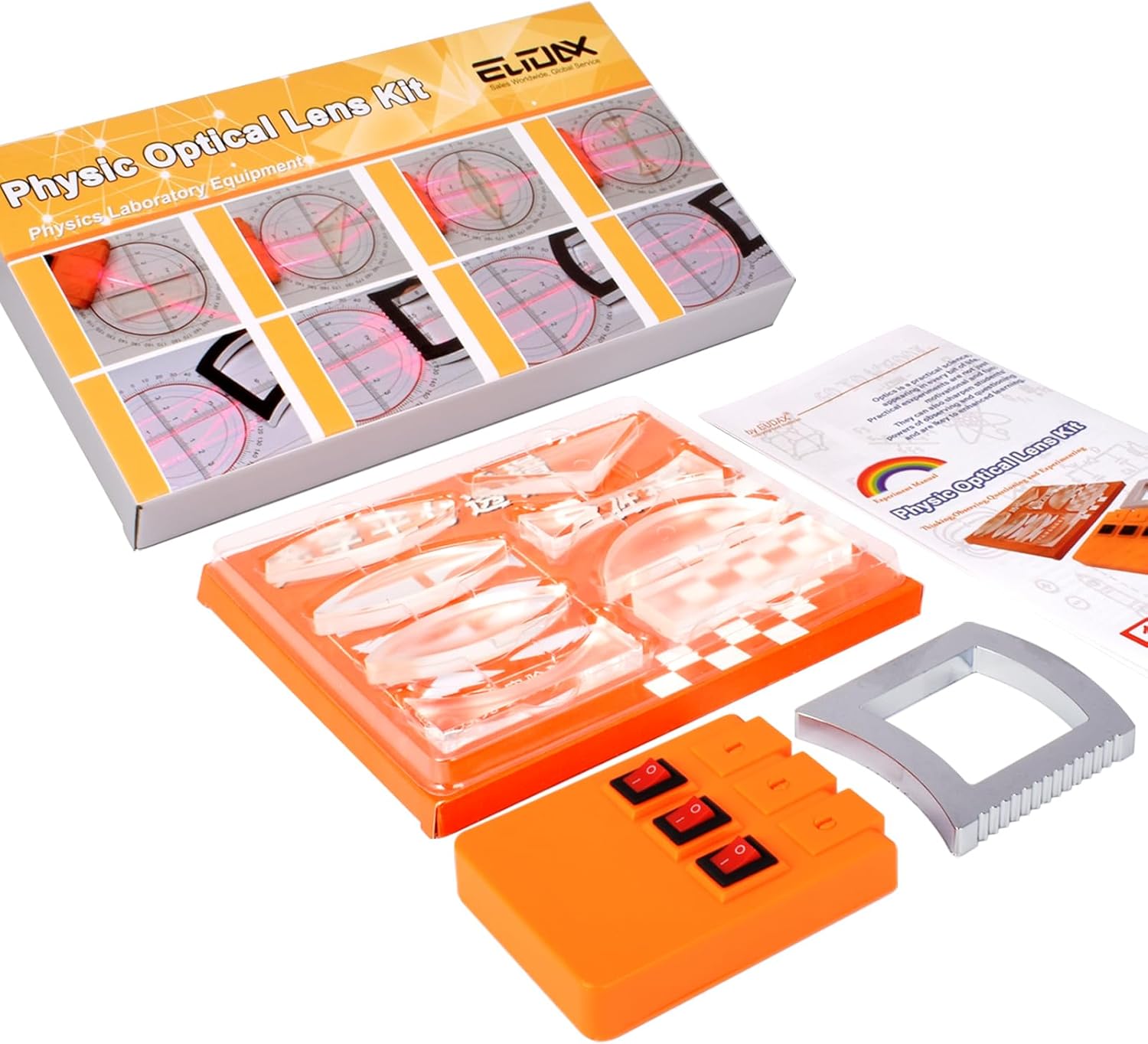 Physics Optical Experiment Set Multifunction Reflector Refraction Triangular Prism Convex Lens Concave Mirror Dial Linear Light Source Teaching Demonstration Equipment for Teacher Student Education