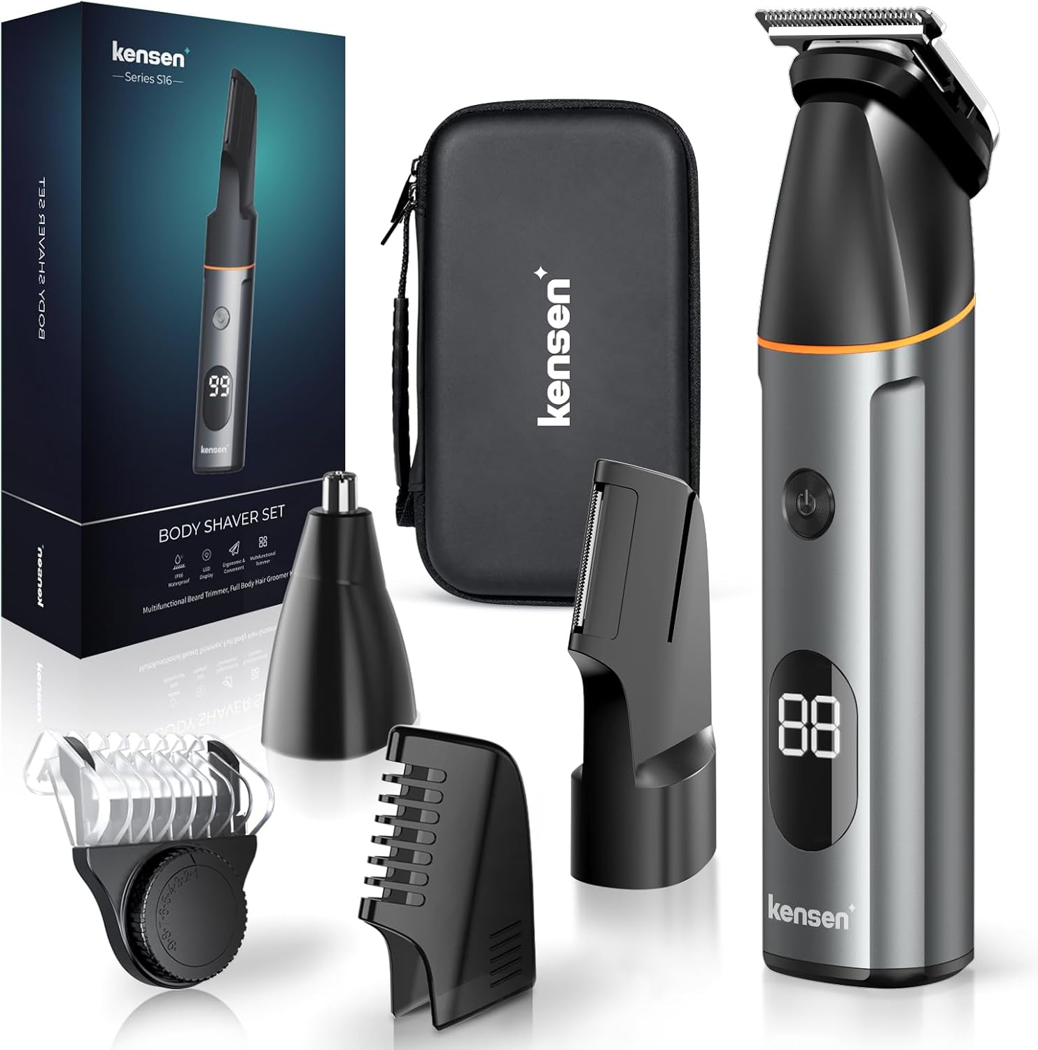 Kensen Manscape Body Hair Trimmer Men, Body Groomer for Private Parts & Pubic Hair Electirc Razor for Men, Wet and Dry Ball Shavers with LED Display, Beard Nose Trimmer Rechargeable Intimate Shaver