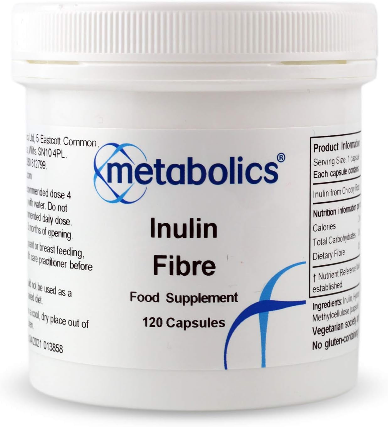 Metabolics Inulin Fibre- from Chicory Root, Vegetable Capsules with No Added Ingredients