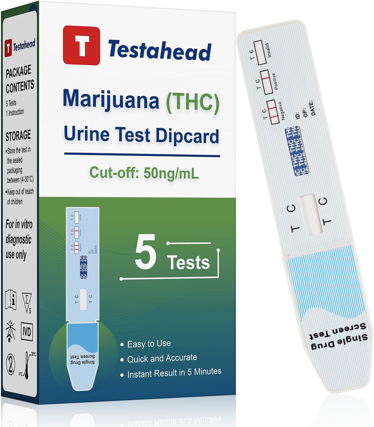 THC Drug Test Kit – 5 THC Test Strips for Urine – Fast & Accurate Marijuana Detection for Home or Workplace – Easy to Use, Results in 5 Minutes