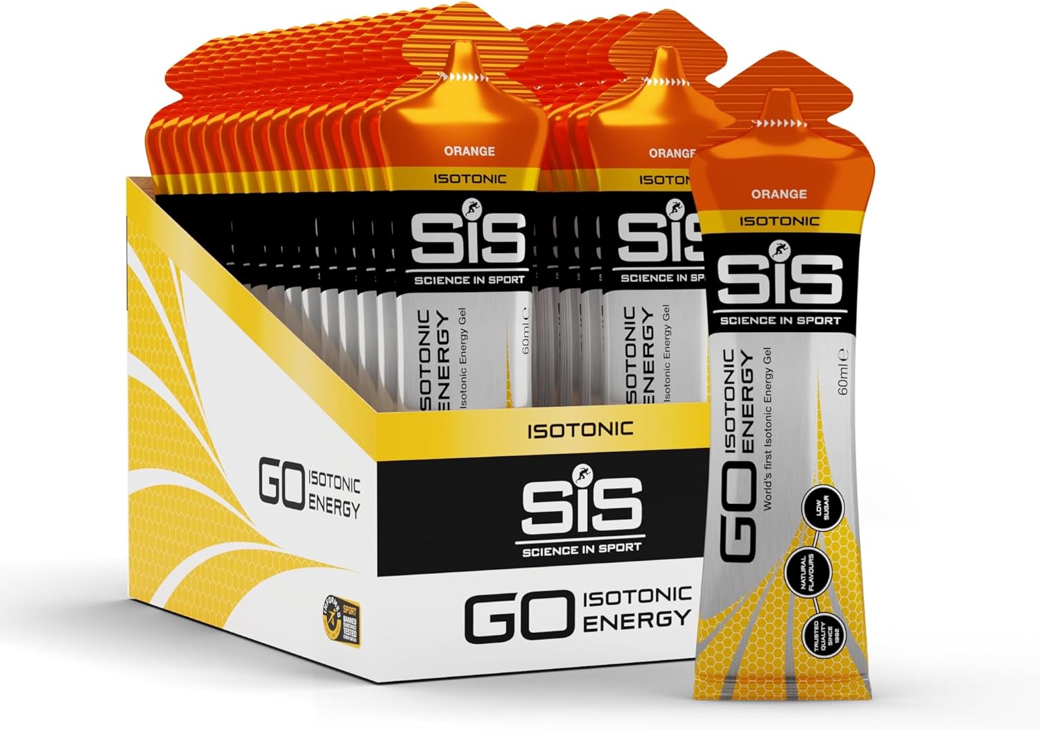 Science In Sport GO Isotonic Energy Gels, Running Gels with 22 g Carbohydrates, Low Sugar, Orange Flavour, 60 ml Per Serving (30 Pack)