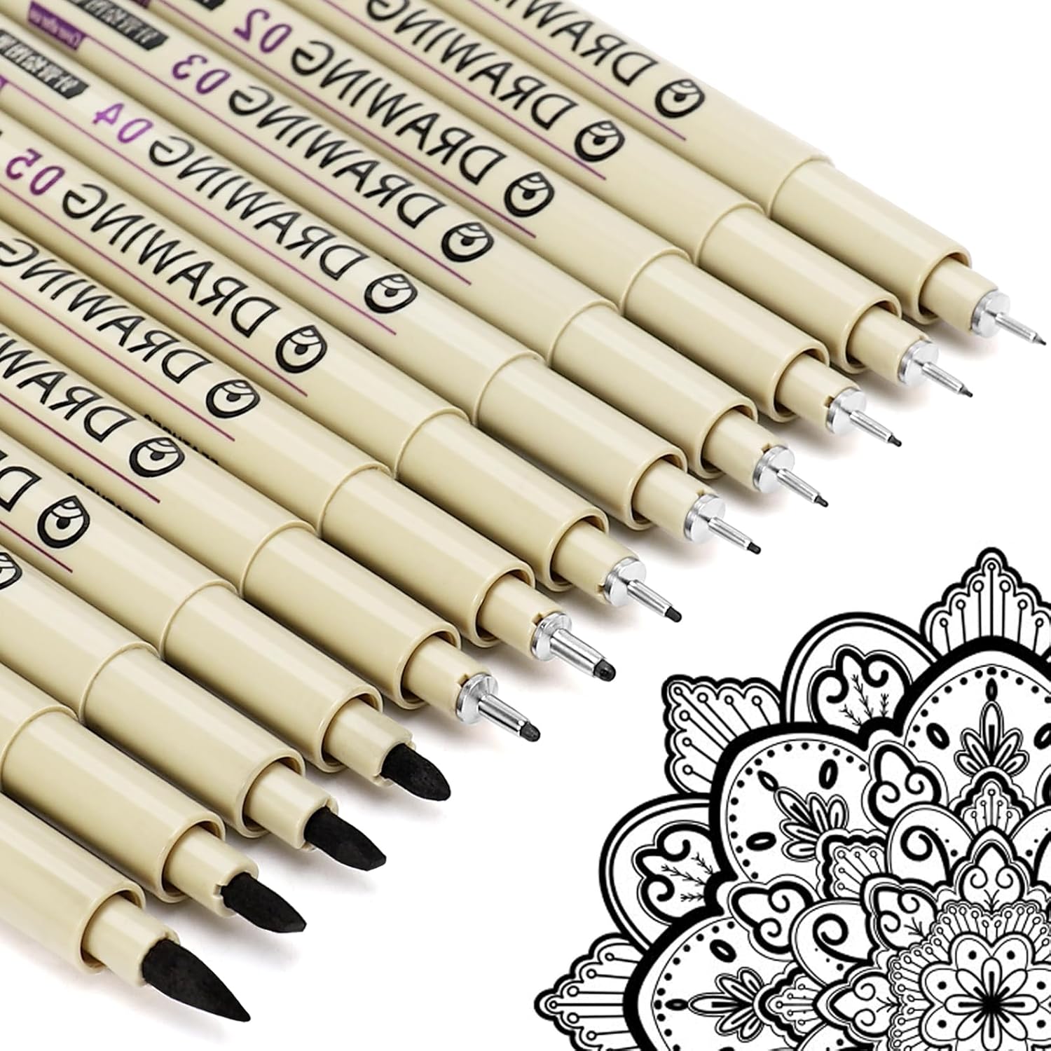 Muchcute Micro Fineliner Art Drawing Pens:12 Black Fine Liner Waterproof Ink Set Artist Supplies Line Professional Technical Marker Watercolour Sketching Manga Anime Gifts Sketch Zentangle Adult Stuff