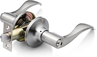 Berlin Modisch Entrance Lever Door Handle [Lock with Two Keys] for Office or Front Door with a Satin Nickel Finish, Reversible for Right & Left Side, Entry Lever Classic Series