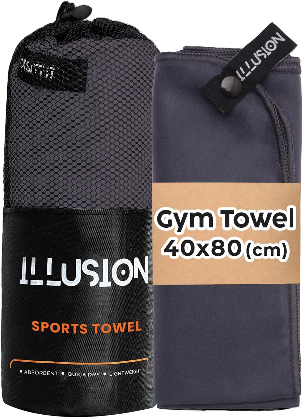illusion Small Microfibre Gym Towel for Active Sports (40x80cm) - Lightweight Quick Dry Towel - Ideal for Cardio, Cycling, Strength Training, Yoga, and Running, Perfect for Athletes Training Outdoors