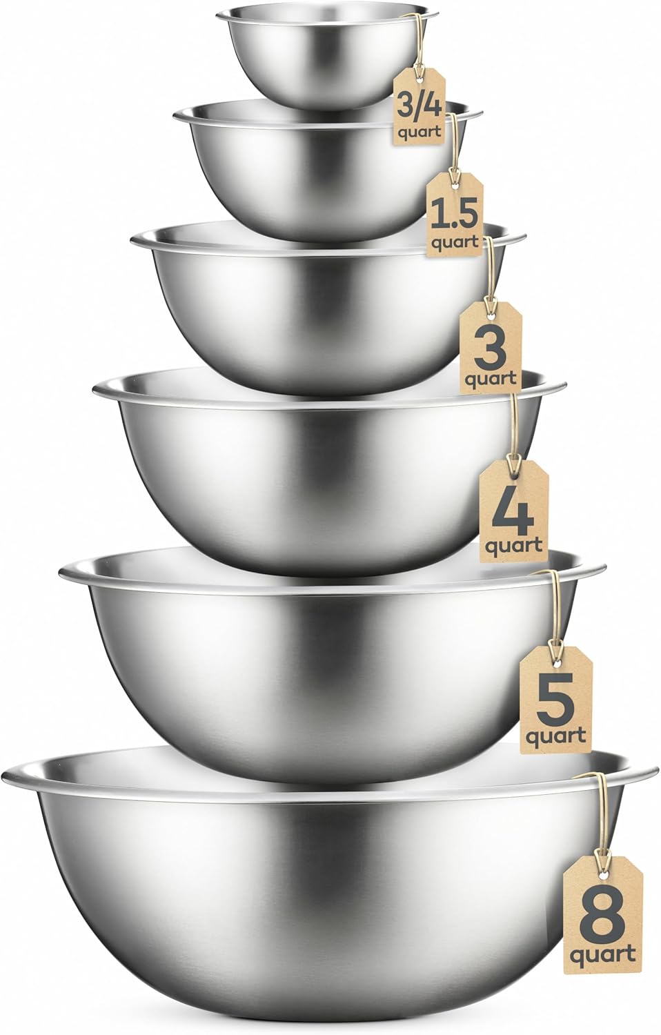 FineDine Stainless Steel Mixing Bowls Set for Kitchen, Dishwasher Safe Nesting Bowls for Cooking, Baking, Meal Prepping