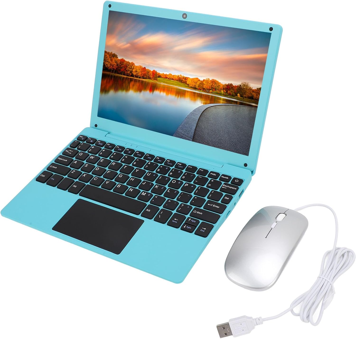Portable Laptop, 10.1 Inch Quad Core Traditional Laptop with USB Wired Mouse for Android 12.0, Ultra Slim Laptop Mouse Combo for Study Work Entertainment (UK Plug 2GB+64GB)