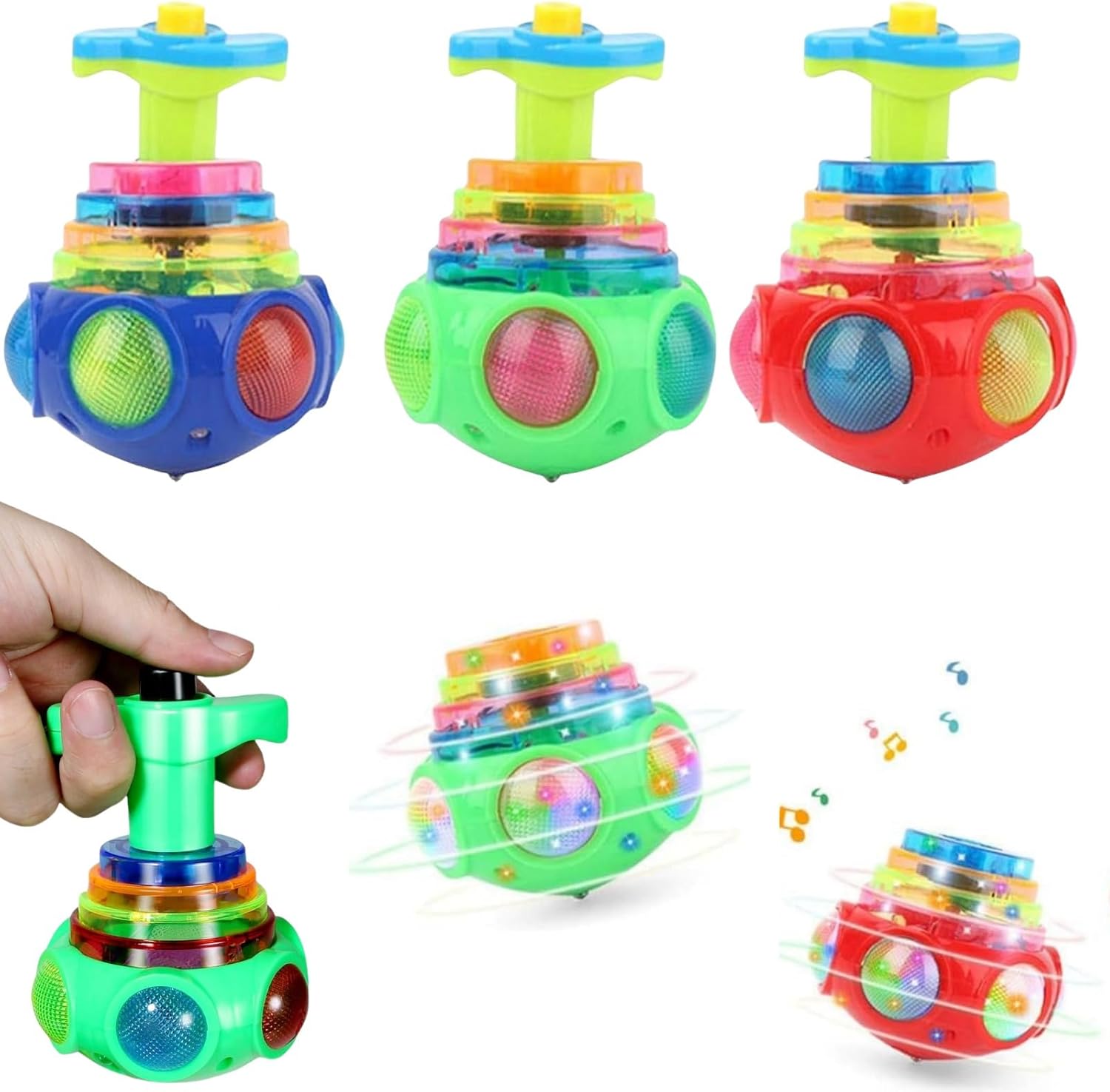 Light Up Spinning To/ys,Flashing spin Top Gyroscope To/y,Gyroscope To/y with Lights and Music,Flashing UFO Spinning Top,LED Shining To/y,Attention Autism Bucket To/y with Lights and Music#Random Color