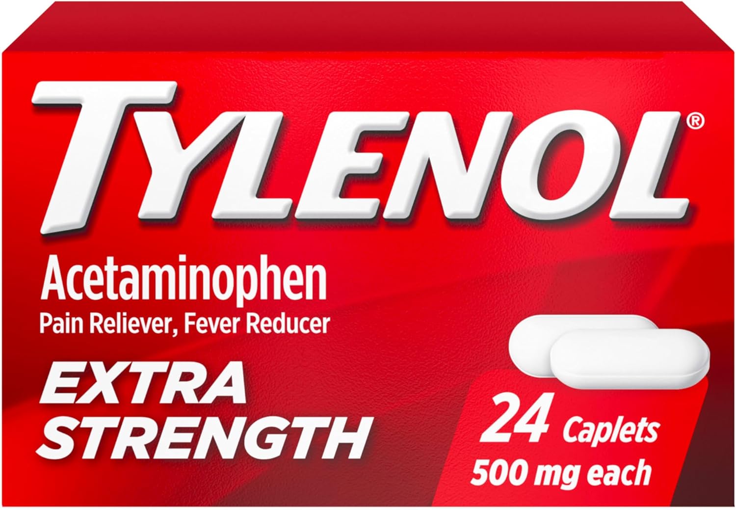 Tylenol Extra Strength Caplets with 500 mg Acetaminophen, Pain Reliever & Fever Reducer, 24 ct