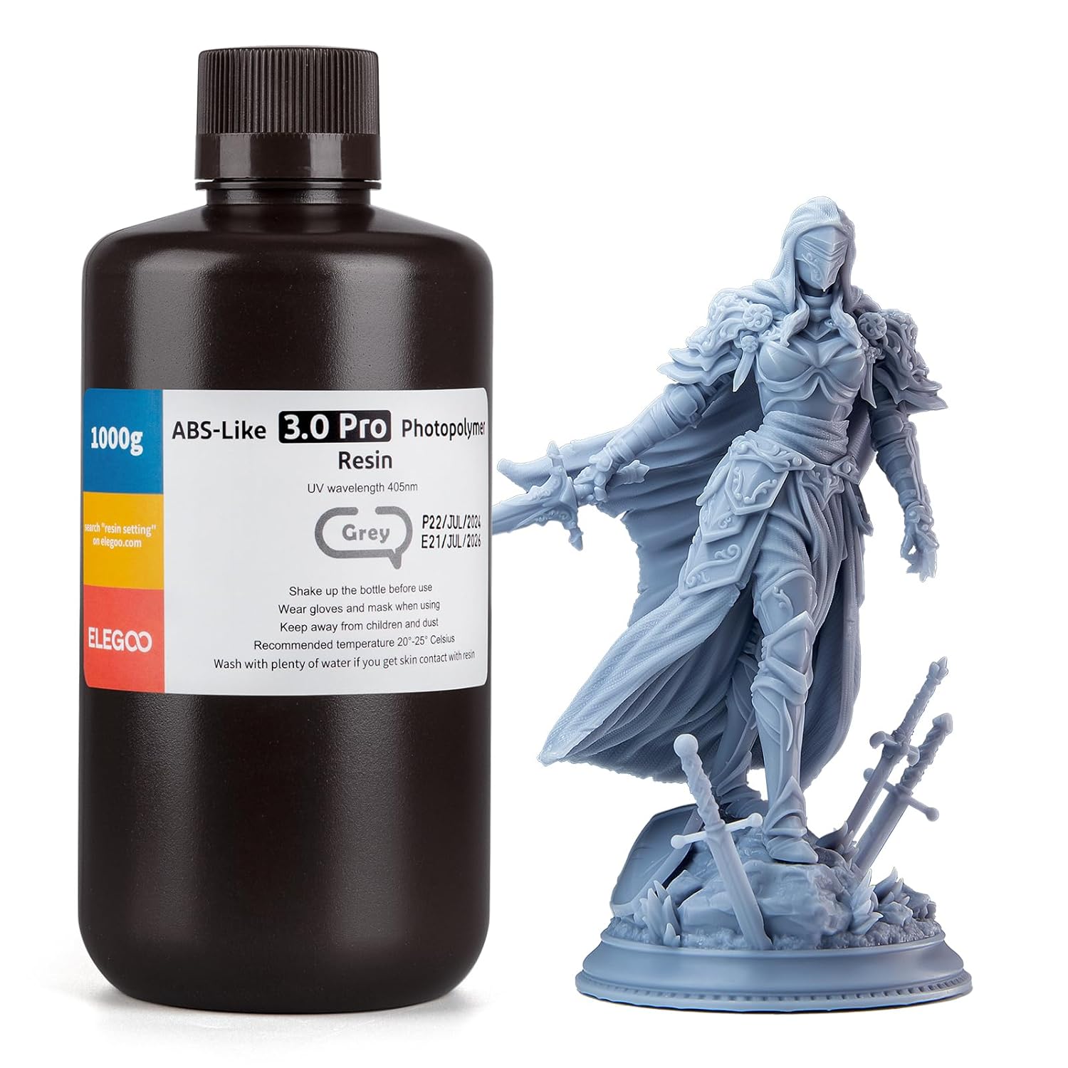 ELEGOO ABS-Like Resin 3.0 Pro, Higher Scratch-Resistance 3D Printing Photopolymer Resin, 405nm UV Resin for MSLA/DLP/LCD Printers Fast Curing High Precision Non-Brittle, Grey 1000g