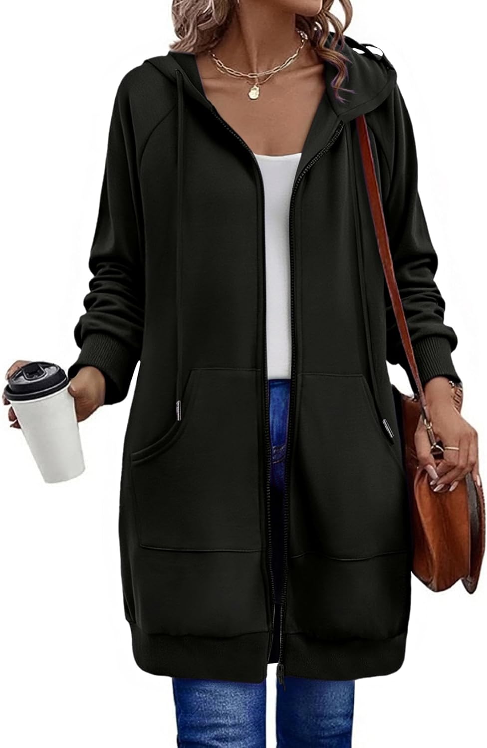 Zeagoo Women's Zip Up Hoodies Long Sleeve Long Tunic Sweatshirts Oversized Fleece Casual 2025 Fall Jacket Coat with Pocket