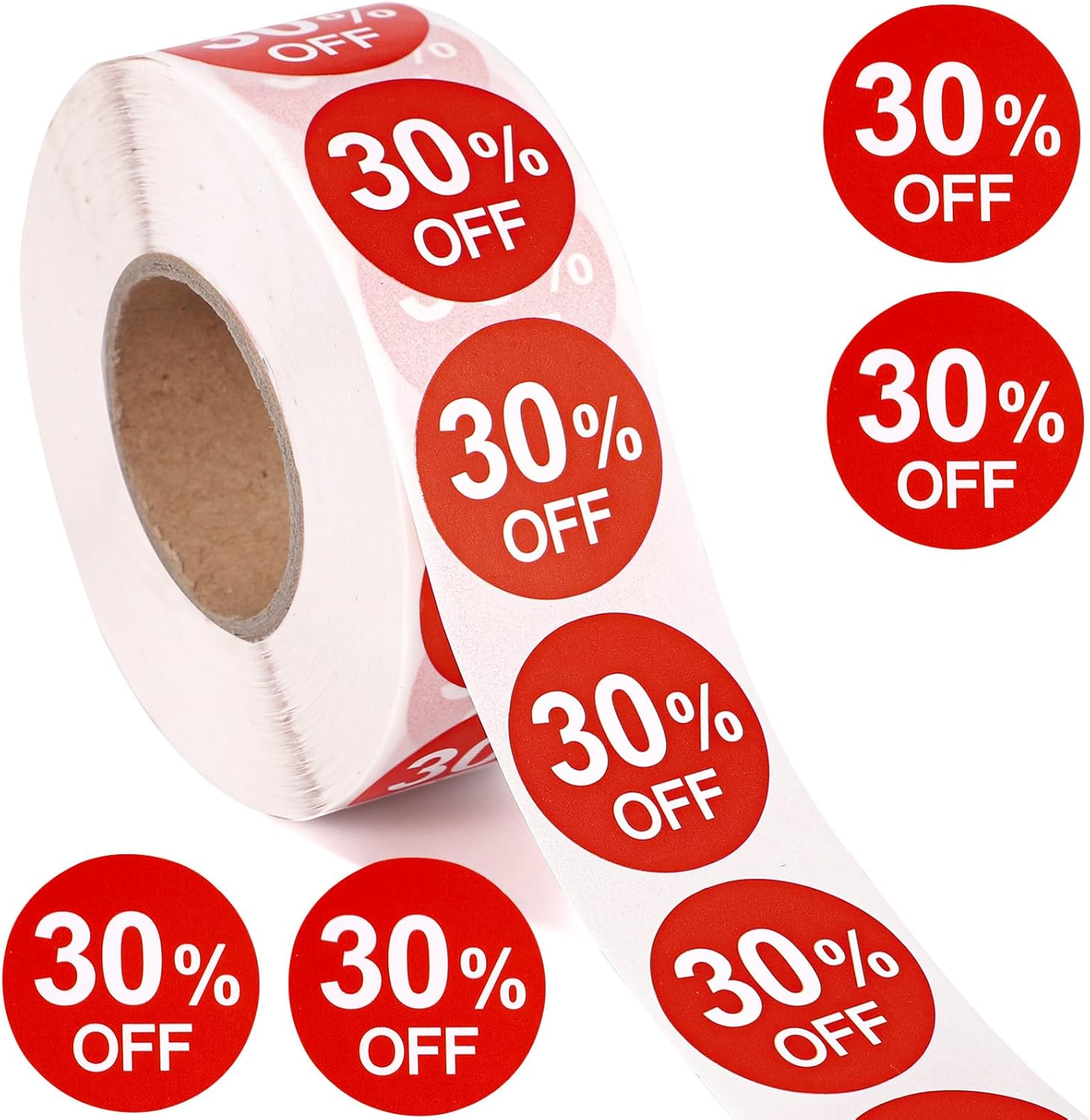 Tinoaly 1000pcs 30% Discount Stickers, 1 Inch Round Self Adhesive 30 Percent Off Stickers Practical Promotion Labels Sales Tags for Retail Store Supermarkets Shops (Red)
