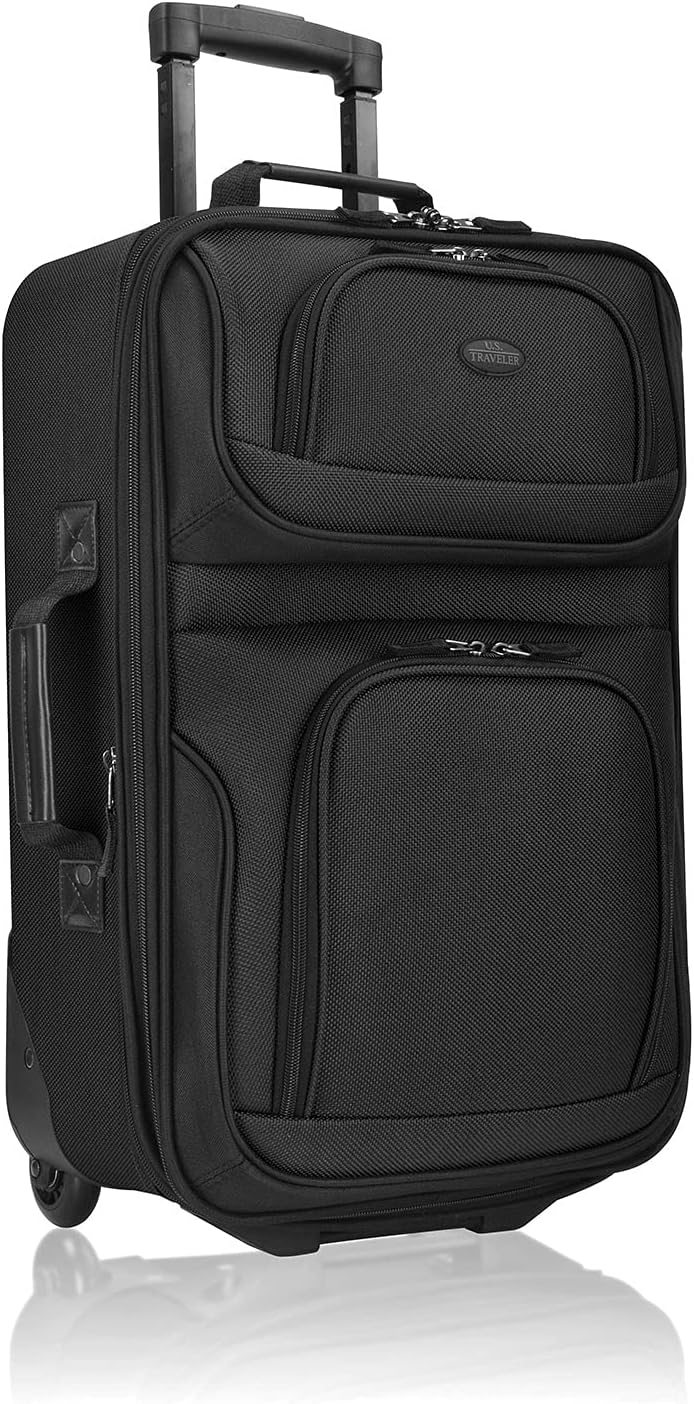 U.S. Traveler Lightweight Softside Suitcase, Rolling 20" Carry On Luggage, Black, Single