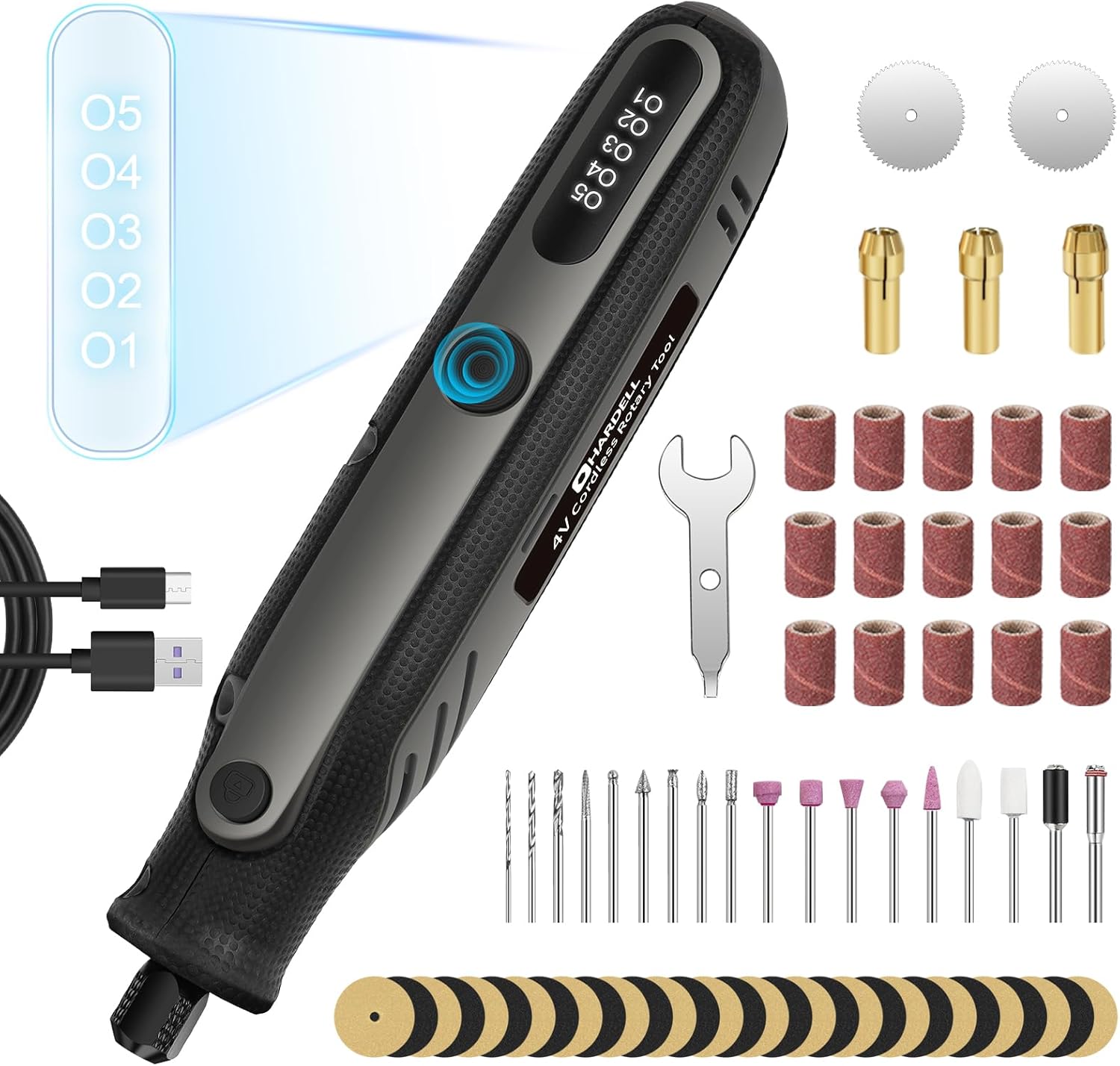 HARDELL Mini Cordless Rotary Tool 4V, 5-Speed Rotary Tool Kit with 69 Accessories, Power Rotary Tool for Cutting, Engraving, Sanding, Drilling, Polishing, Small Wood Carving tool or DIY Crafts(Black)