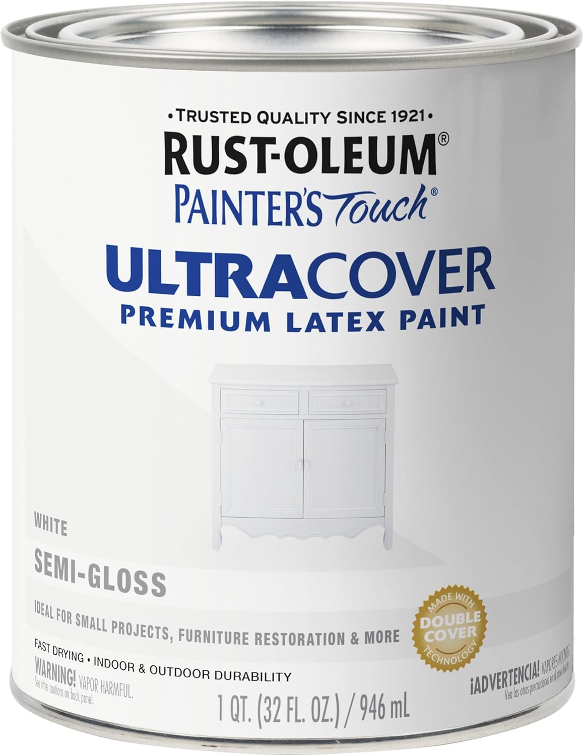 Rust-Oleum 1993502 Painter's Touch Ultra Cover Multi-Purpose Brush-On Paint, 1 Quart, Semi-Gloss White