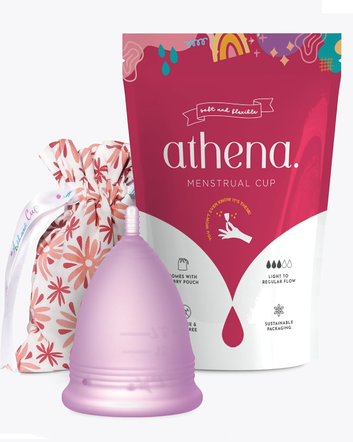 Athena Menstrual Cup One-Pack, Period Cups for Regular to Heavy Flow (Size 2 Large) - Soft Reusable Menstruation Cup - BPA Free Feminine Silicone Cup - Easy to Use and Clean Tampon and Pad Alternative