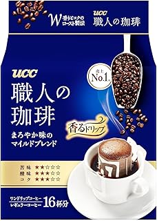 UCC Shokunin Coffee Mild Blend, Single Serve Japanese Style Pour Over Coffee, Imported from Japan, 16 Individual Bags, 0.25 Oz (7g) per bag, Sun-Dried Beans, Artisan Crafted, Each Bag Makes 5 oz Cup, (16 PACK)