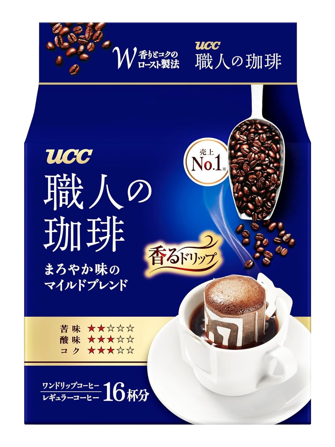 UCC Shokunin Coffee Mild Blend, Single Serve Japanese Style Pour Over Coffee, Imported from Japan, 16 Individual Bags, 0.25 Oz (7g) per bag, Sun-Dried Beans, Artisan Crafted, Each Bag Makes 5 oz Cup, (16 PACK)