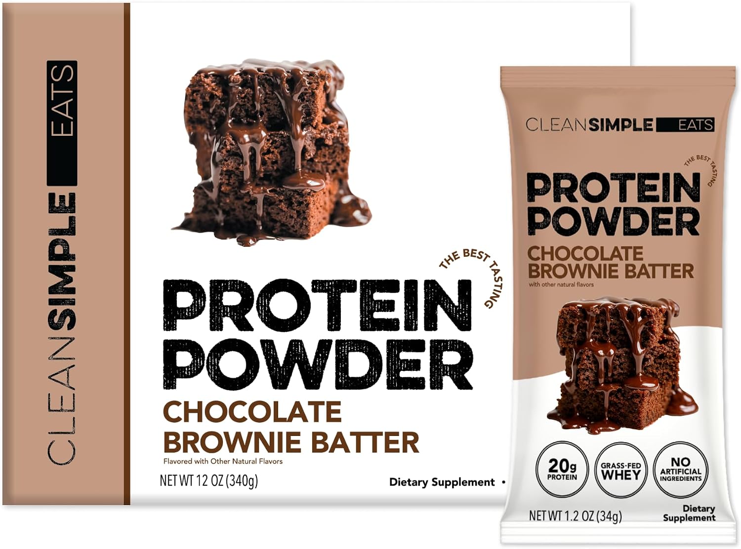 Clean Simple Eats Whey Isolate Protein, Brownie Batter, 10 Stick Packs