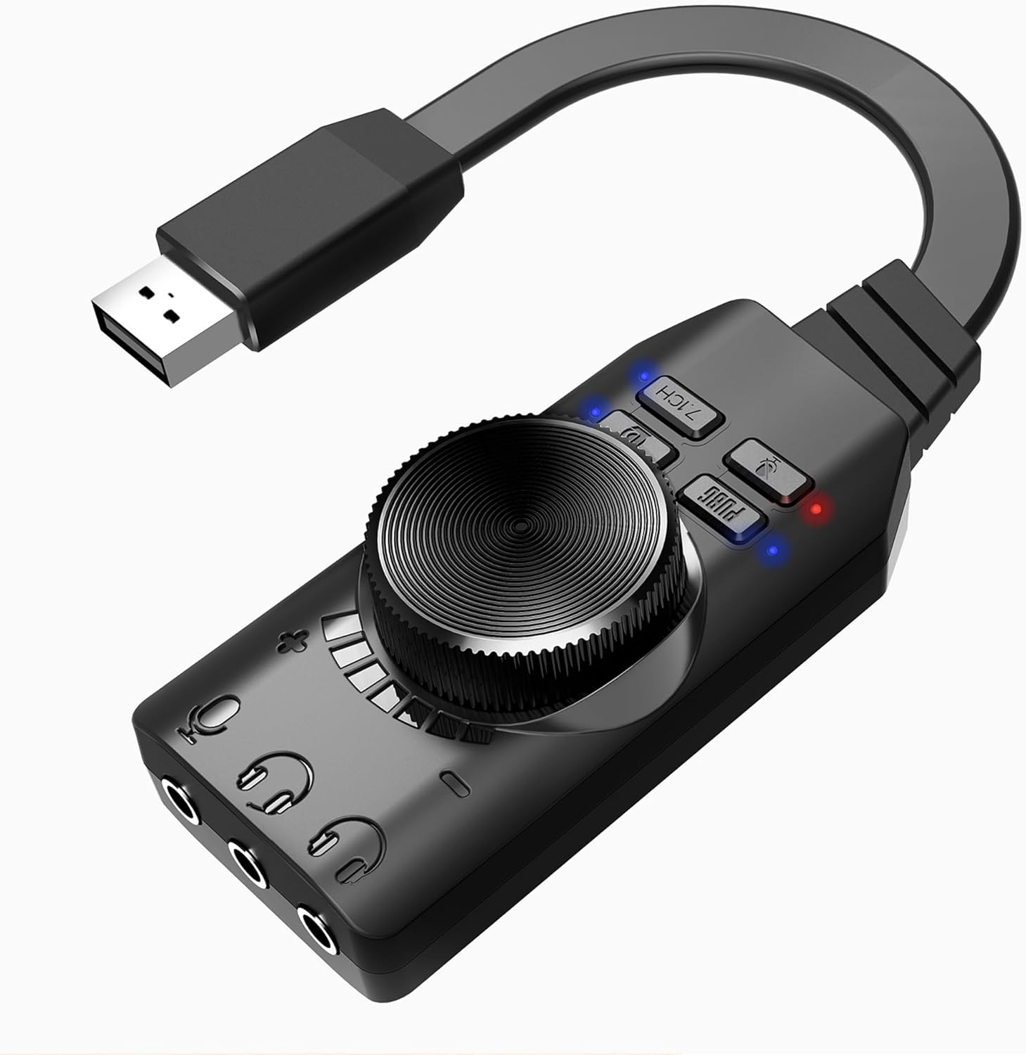 MEIRIYFA USB Sound Card - Virtual 7.1 Surround Sound External Sound Card Adapter with Volume Control, USB to 3.5mm Jack Audio Cable for Desktop, Laptop, Headset, Headphone