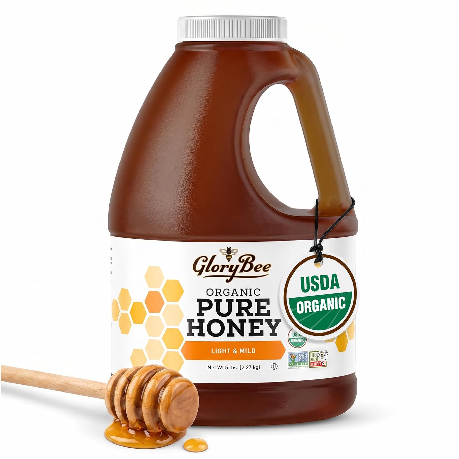 Glorybee, Organic Light & Mild Honey, 100% US Grade A Honey, 5lb