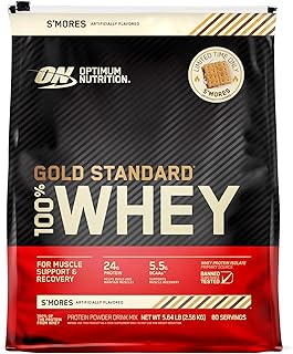 Optimum Nutrition 100% Gold Standard Whey Protein Powder - Protein Powder with a Blend of Hydrolyzed, Isolate and Whey Protein - Protein Powder for Muscle Recovery - S'Mores, 5.64 lb (80 Servings)